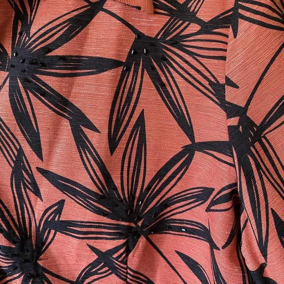 Silk Land Jacket‎ Size XL SILK Women Orange Black Leaf Beaded Embellished Cuff - Picture 10 of 12